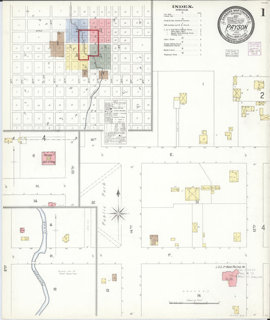 Sanborn Fire Insurance Map from Payson, Utah County, Utah (1904), Sheet #0001 - Historic Sanborn Fire Insurance Map Print, vintage old map wall art, antique decor, genealogy gift, Payson Utah map