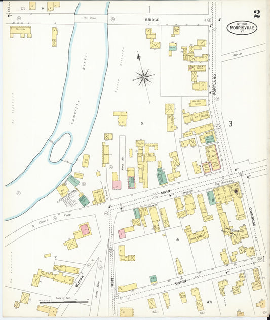 Sanborn Fire Insurance Map from Morrisville, Lamoille County, Vermont (1903), Sheet #0002 - Historic Sanborn Fire Insurance Map Print, vintage old map wall art, antique decor, genealogy gift, Vermont Vermont map
