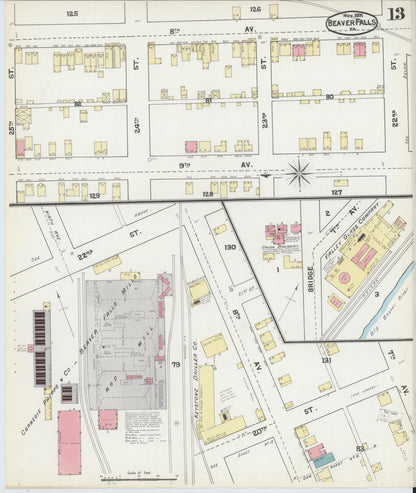Sanborn Fire Insurance Map from Beaver Falls, Beaver County, Pennsylvania (1891), Sheet #0013 - Complete Map Set gallery image, historic Sanborn map, vintage wall art, Pennsylvania Pennsylvania