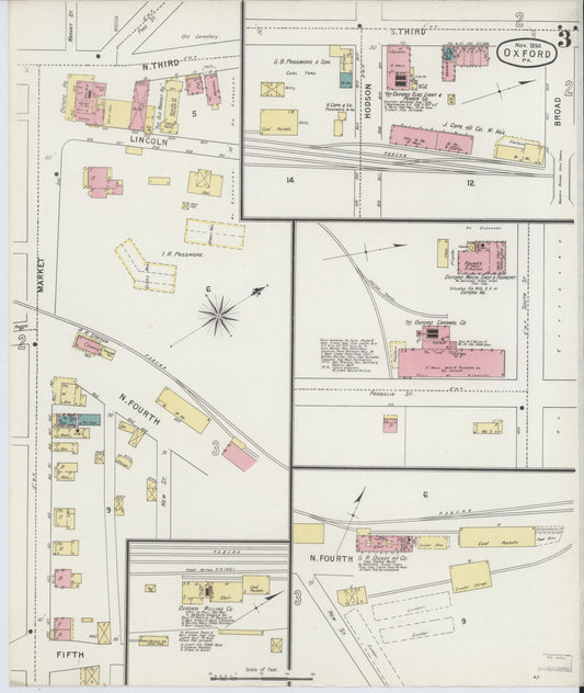 Sanborn Fire Insurance Map from Oxford, Chester County, Pennsylvania (1894), Sheet #0003 - Historic Sanborn Fire Insurance Map Print, vintage old map wall art, antique decor, genealogy gift, Pennsylvania Pennsylvania map