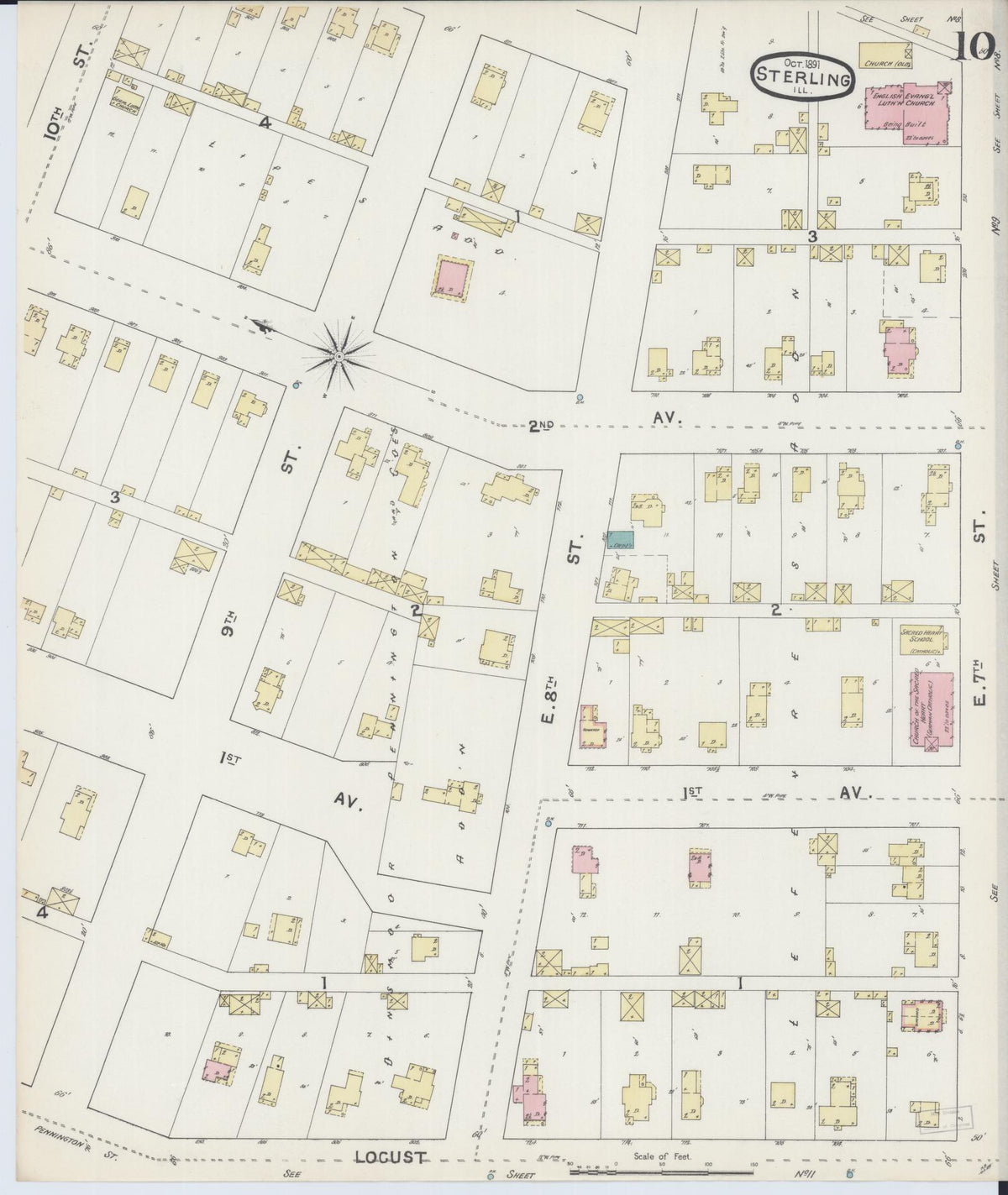 Sanborn Fire Insurance Map from Sterling, Whiteside County, Illinois (1891), Sheet #0010 - Complete Map Set gallery image, historic Sanborn map, vintage wall art, Illinois Illinois