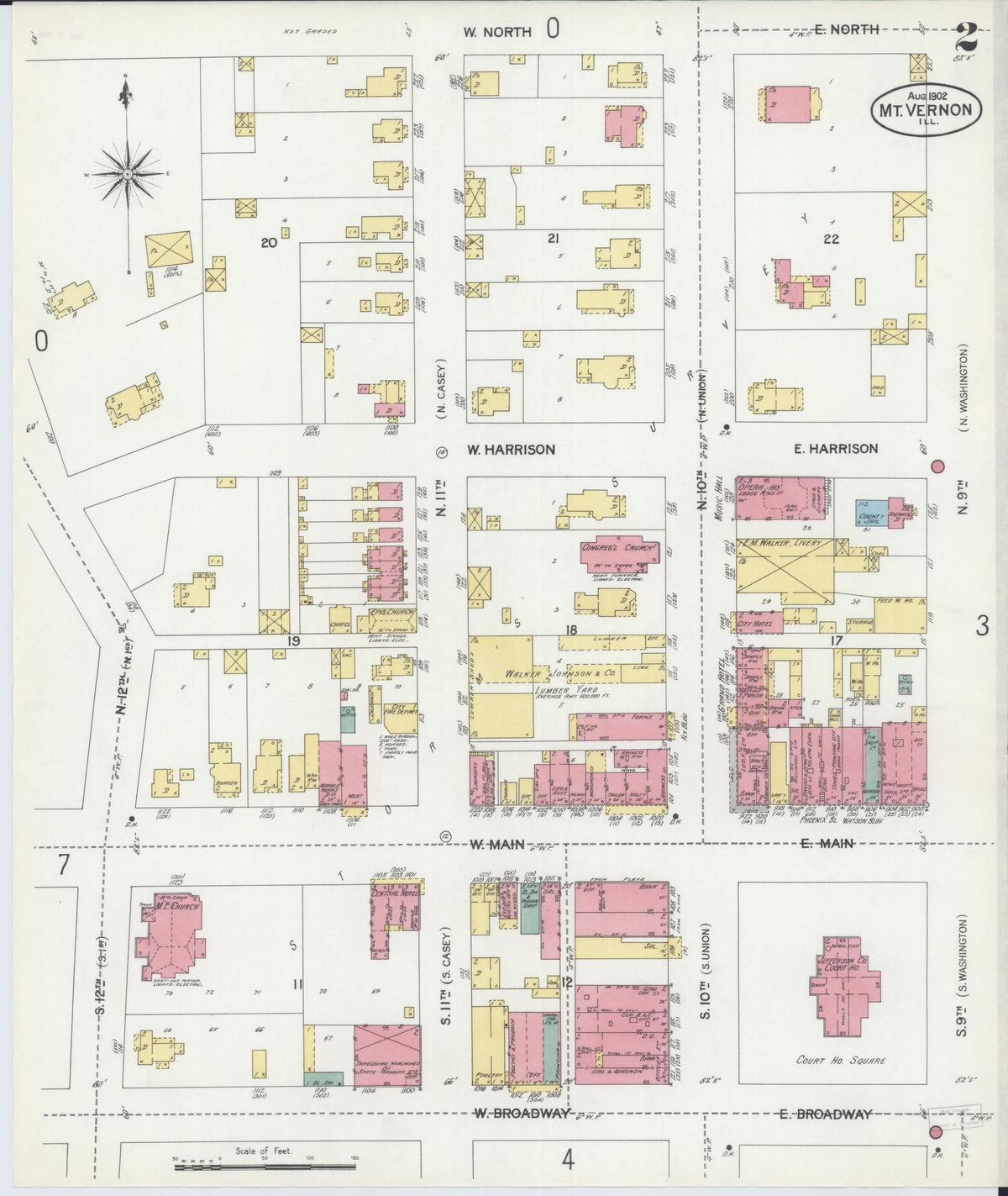 Sanborn Fire Insurance Map from Mount Vernon, Jefferson County, Illinois (1902), Sheet #0002 - Historic Sanborn Fire Insurance Map Print, vintage old map wall art, antique decor, genealogy gift, Illinois Illinois map