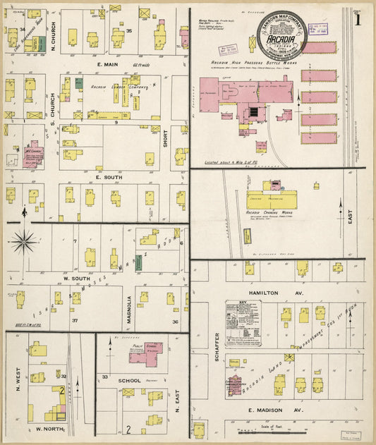 Sanborn Fire Insurance Map from Arcadia, Hamilton County, Indiana (1909), Sheet #0001 - Historic Sanborn Fire Insurance Map Print, vintage old map wall art, antique decor, genealogy gift, Indiana Indiana map