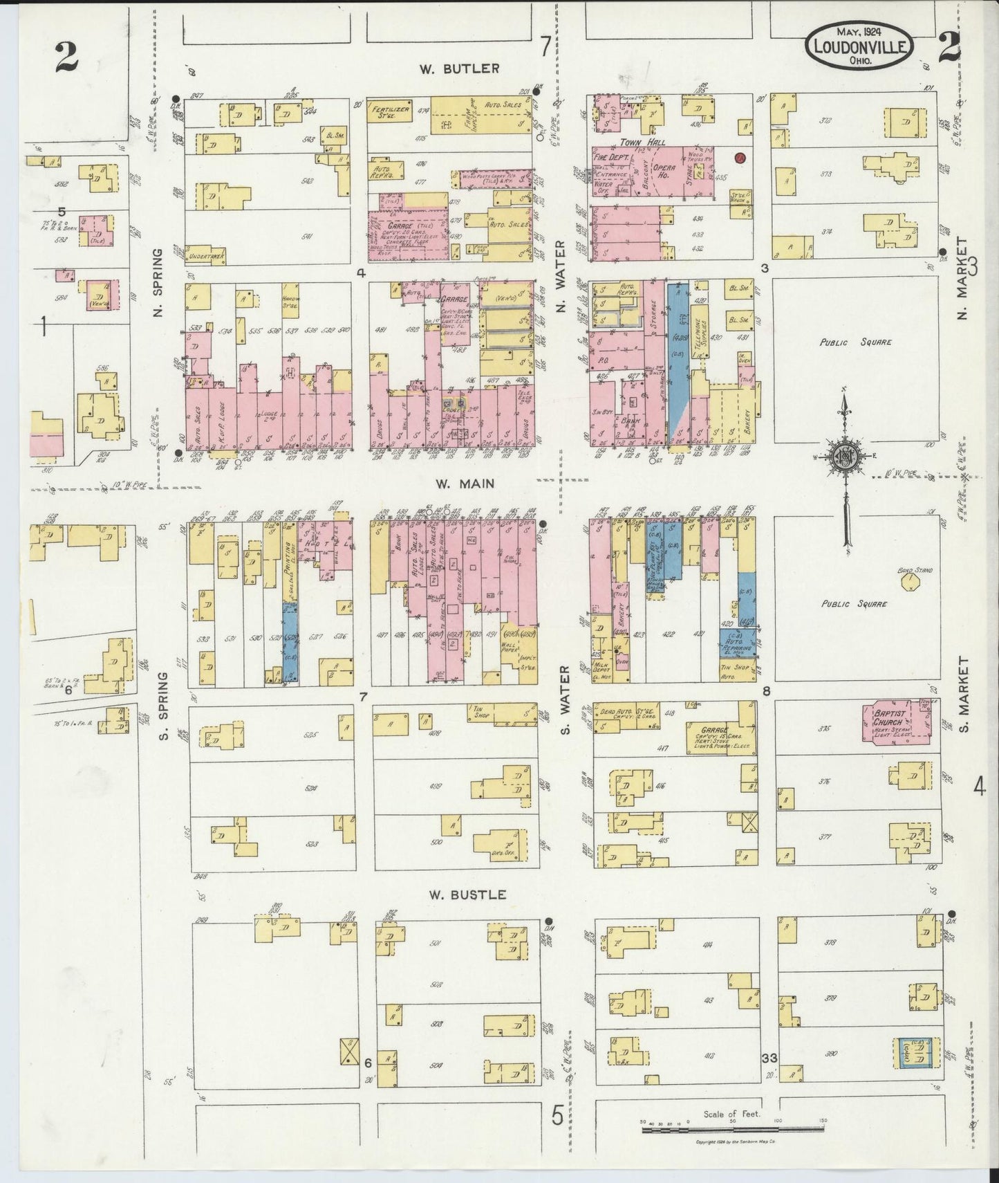 Sanborn Fire Insurance Map from Loudonville, Ashland County, Ohio (1924), Sheet #0002 - Historic Sanborn Fire Insurance Map Print, vintage old map wall art, antique decor, genealogy gift, Ohio Ohio map