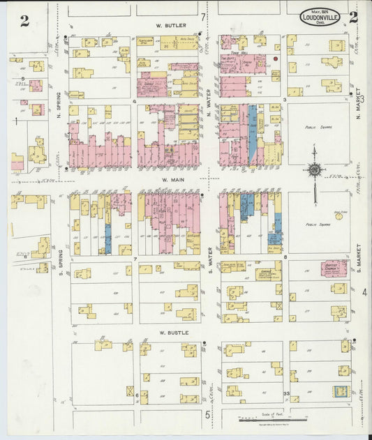 Sanborn Fire Insurance Map from Loudonville, Ashland County, Ohio (1924), Sheet #0002 - Historic Sanborn Fire Insurance Map Print, vintage old map wall art, antique decor, genealogy gift, Ohio Ohio map