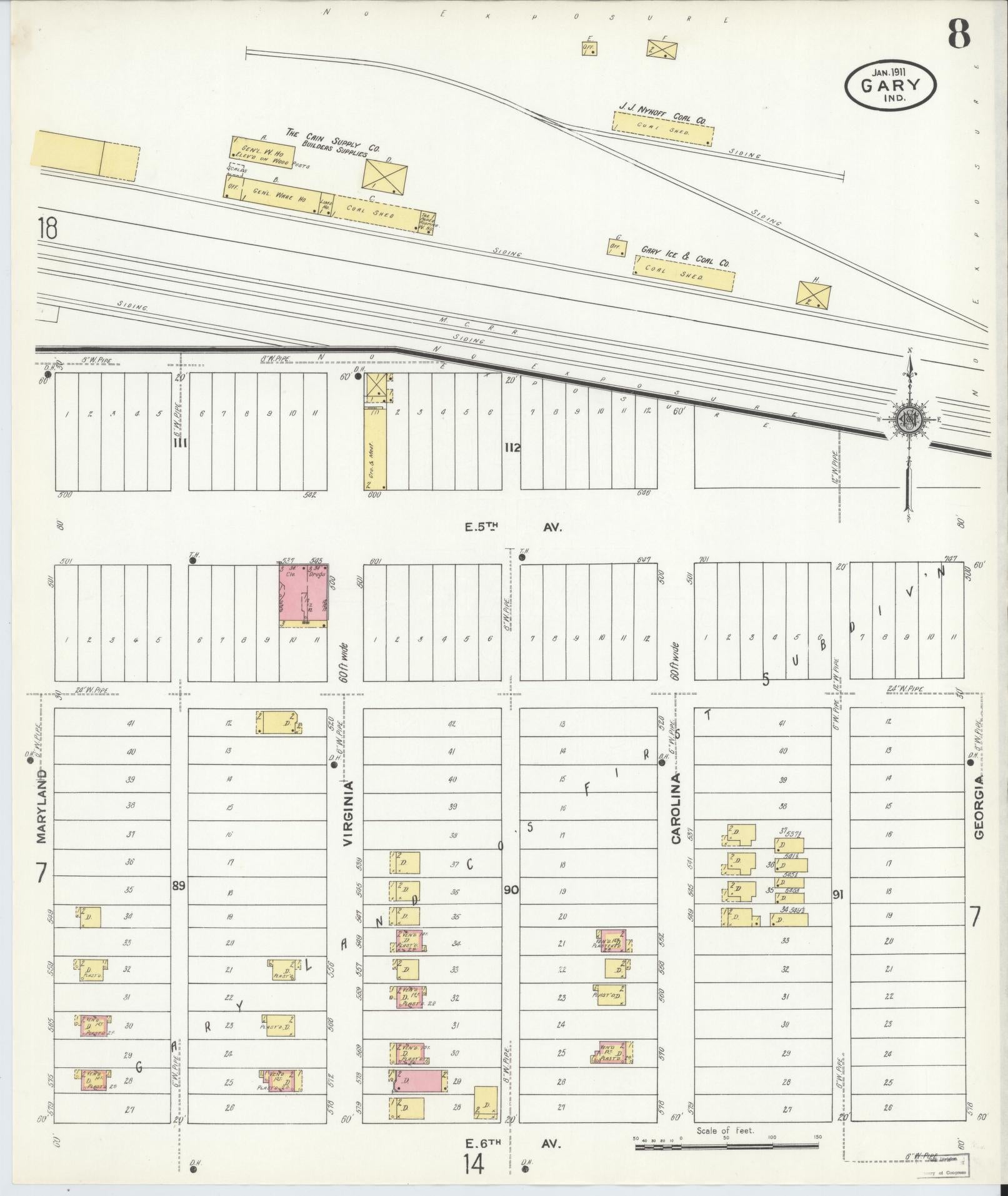 Sanborn Fire Insurance Map from Gary, Lake County, Indiana (1911), Sheet #0008 - Complete Map Set gallery image, historic Sanborn map, vintage wall art, Indiana Indiana