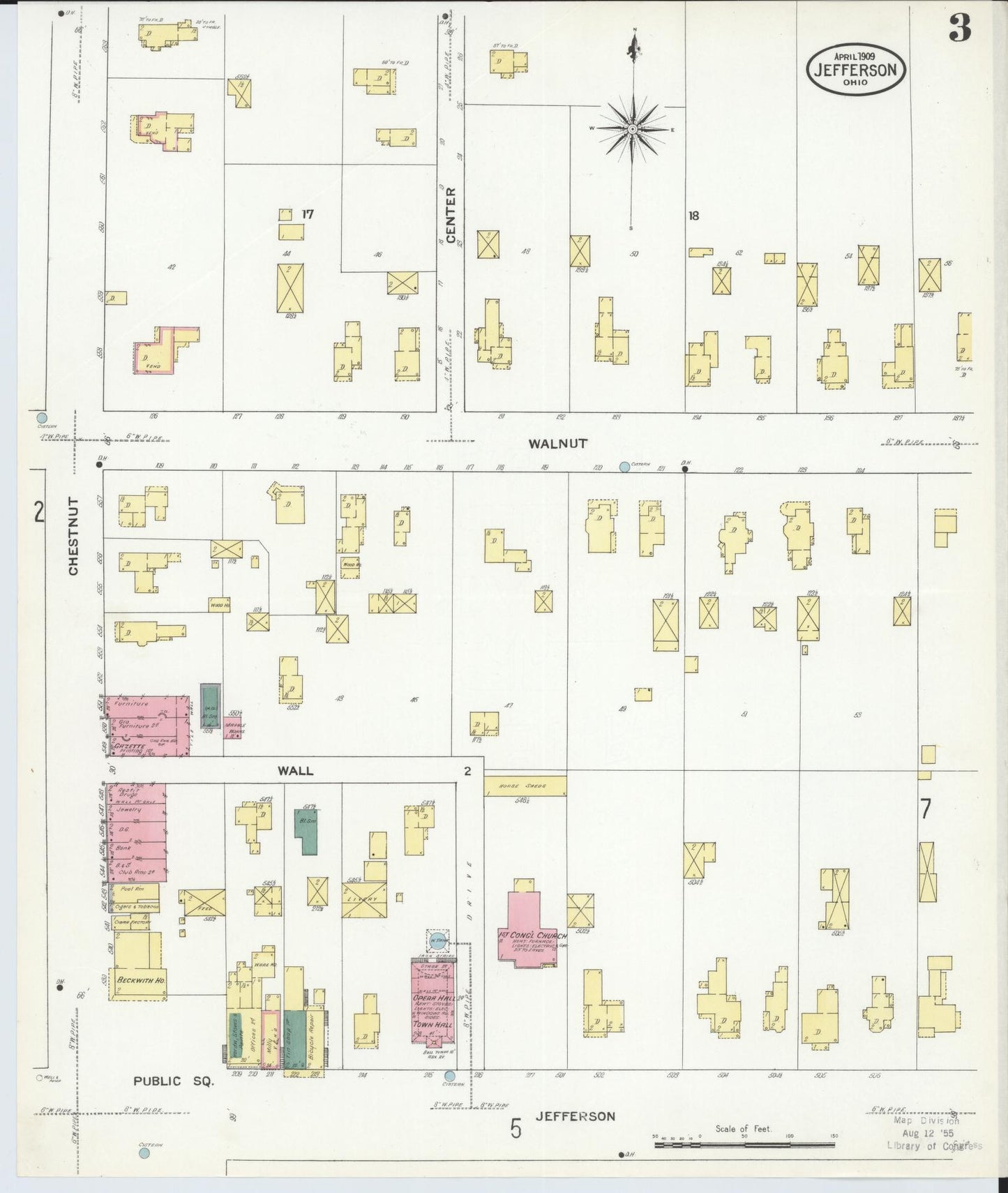 Sanborn Fire Insurance Map from Jefferson, Ashtabula County, Ohio (1909), Sheet #0003 - Complete Map Set gallery image, historic Sanborn map, vintage wall art, Ohio Ohio