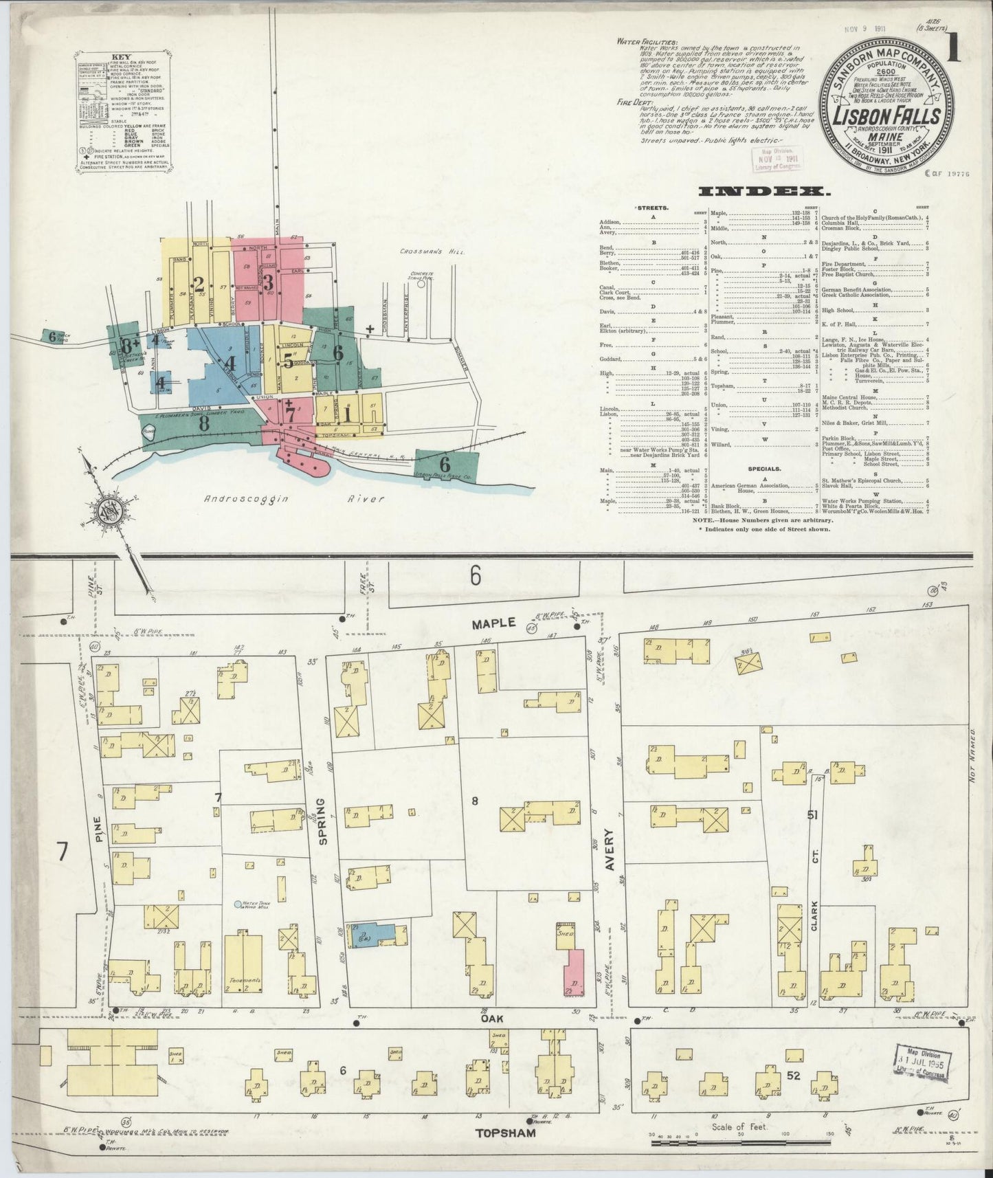 Sanborn Fire Insurance Map from Lisbon Falls, Androscoggin County, Maine. (1911) – Historic Sanborn Fire Insurance Map Print