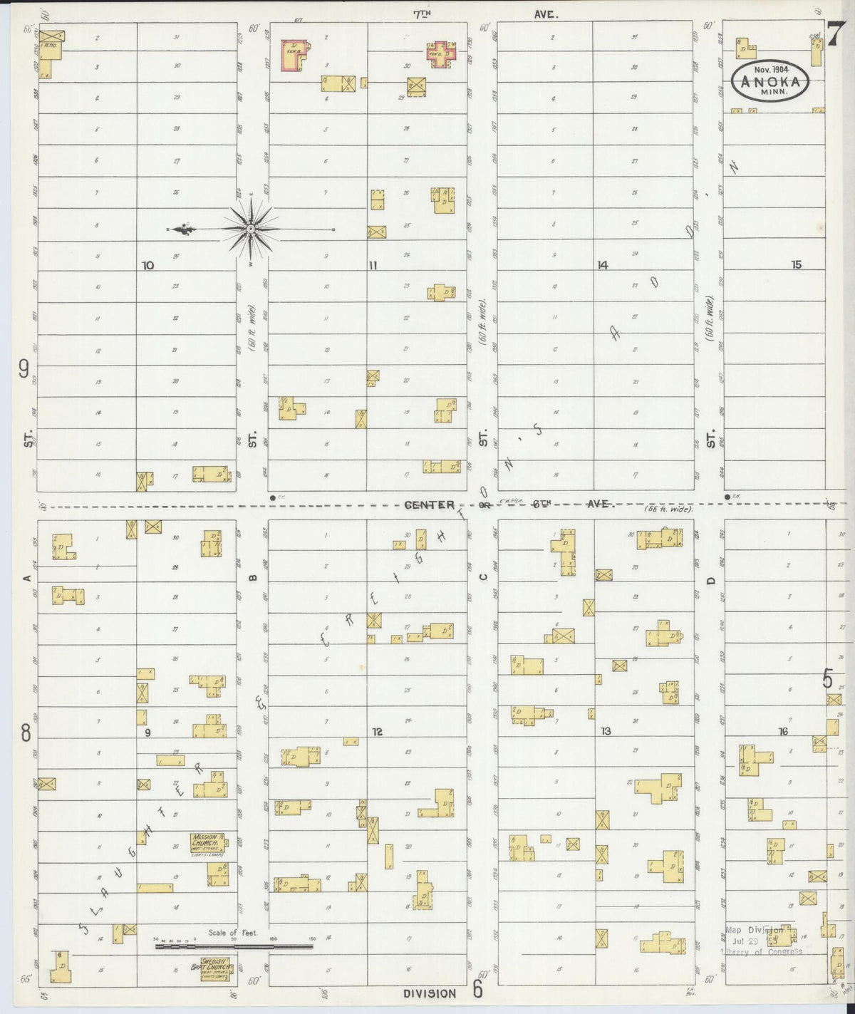 Sanborn Fire Insurance Map from Anoka, Anoka County, Minnesota (1904), Sheet #0007 - Complete Map Set gallery image, historic Sanborn map, vintage wall art, Minnesota Minnesota