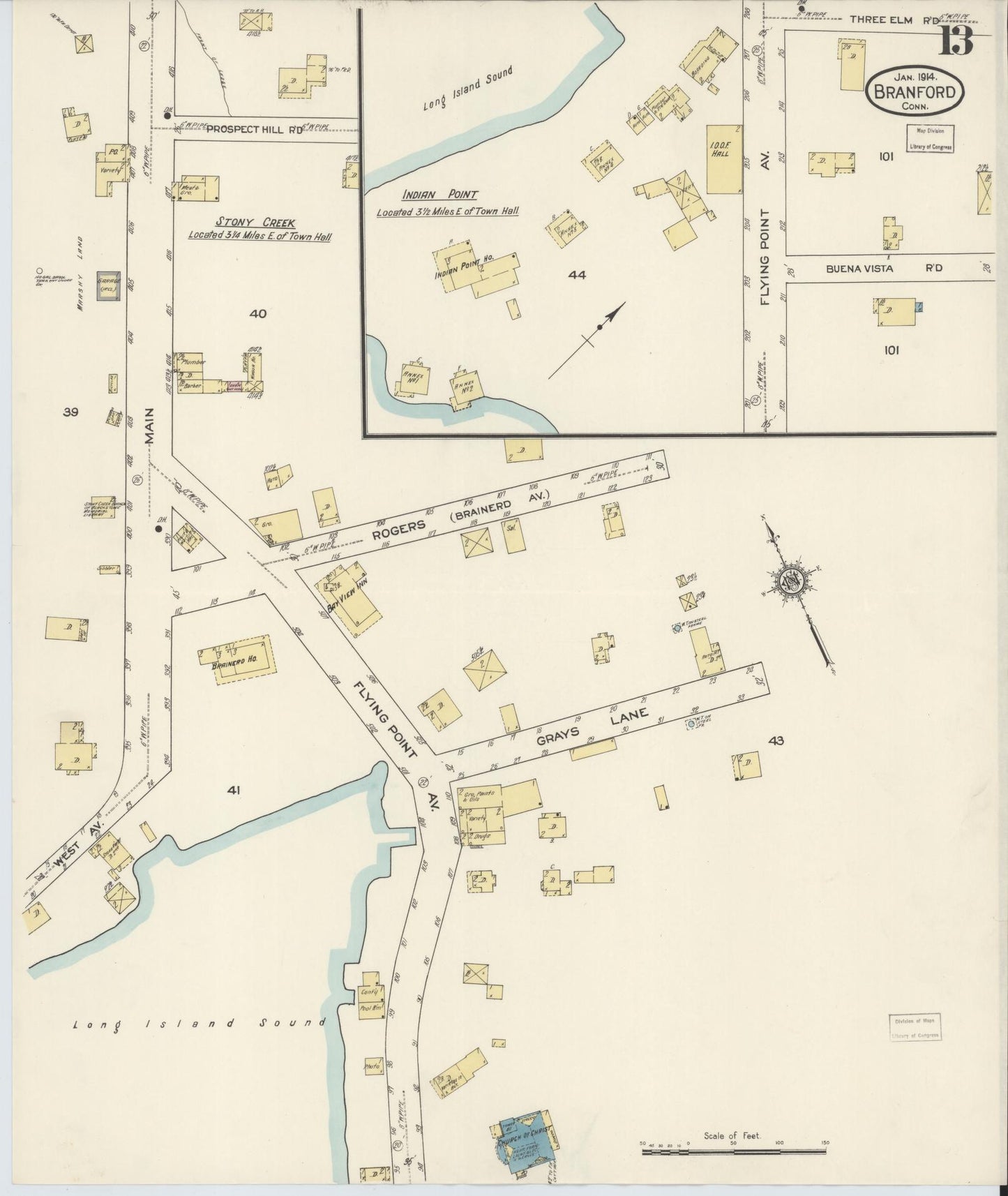 Sanborn Fire Insurance Map from Branford, New Haven County, Connecticut (1914), Sheet #0013 - Complete Map Set gallery image, historic Sanborn map, vintage wall art, Connecticut Connecticut