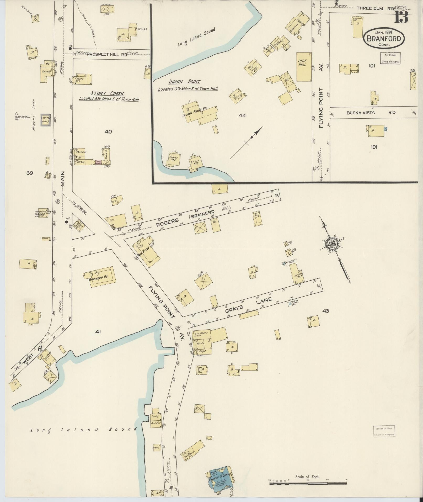 Sanborn Fire Insurance Map from Branford, New Haven County, Connecticut (1914), Sheet #0013 - Complete Map Set gallery image, historic Sanborn map, vintage wall art, Connecticut Connecticut