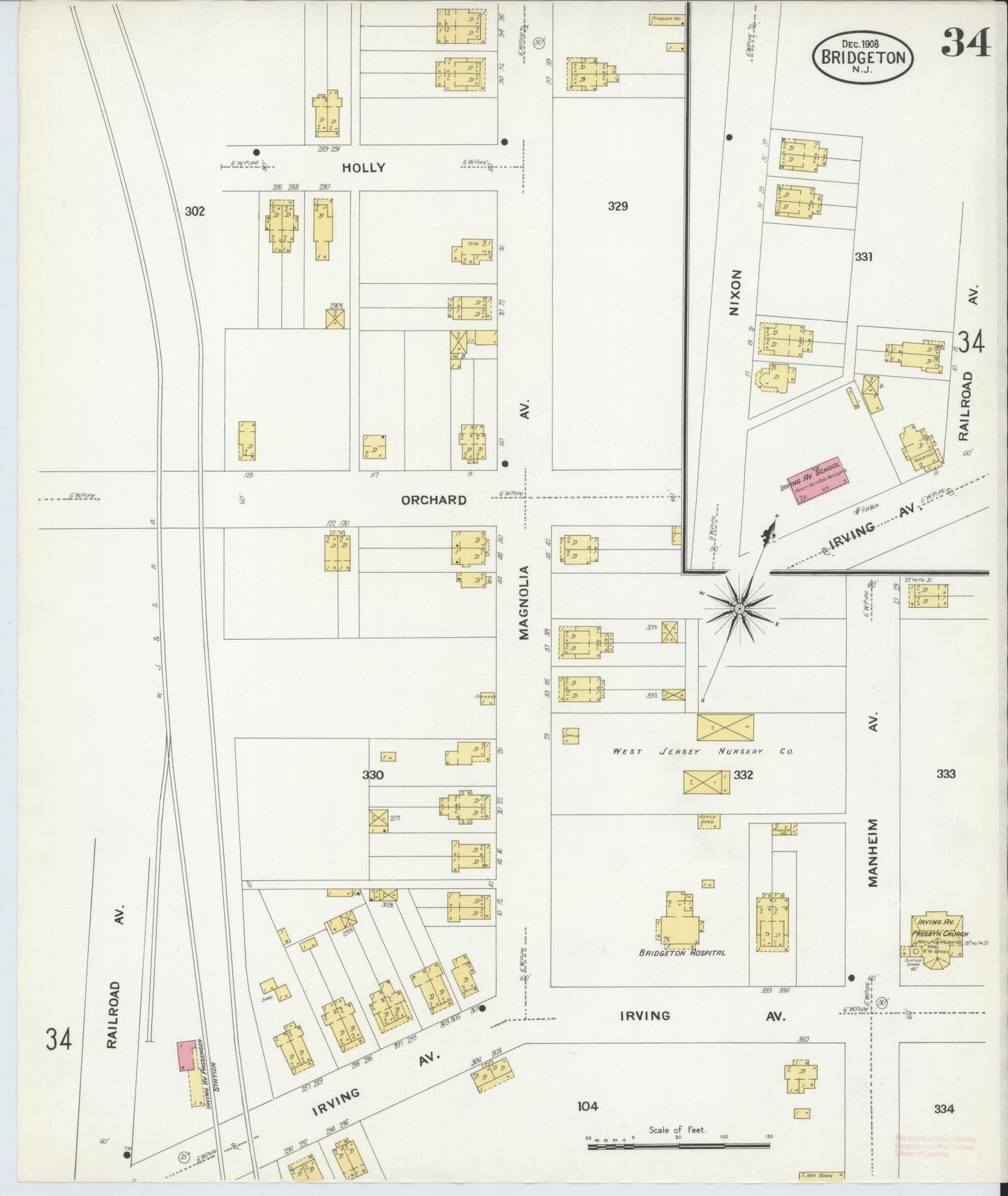 Sanborn Fire Insurance Map from Bridgeton, Cumberland County, New Jersey (1908), Sheet #0034 - Complete Map Set gallery image, historic Sanborn map, vintage wall art, New Jersey New Jersey