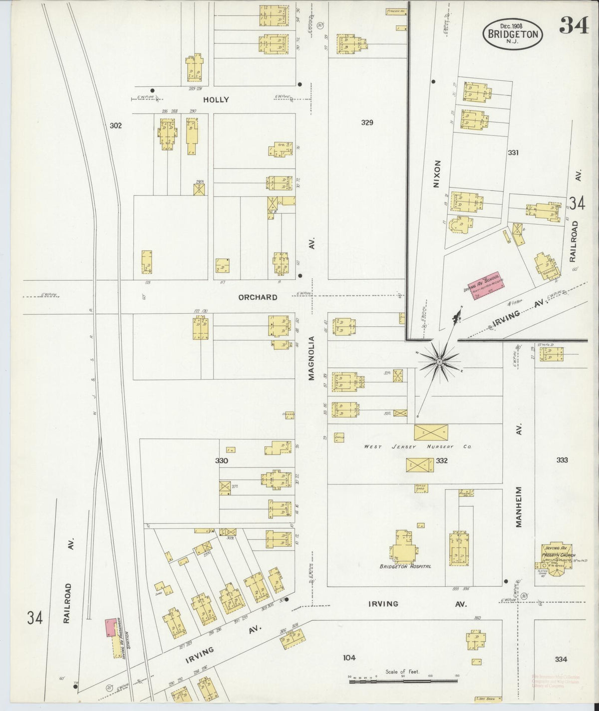 Sanborn Fire Insurance Map from Bridgeton, Cumberland County, New Jersey (1908), Sheet #0034 - Complete Map Set gallery image, historic Sanborn map, vintage wall art, New Jersey New Jersey