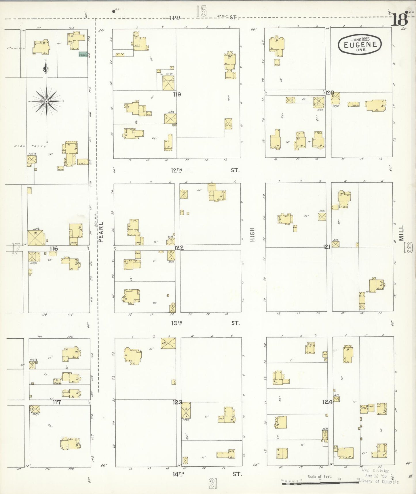 Sanborn Fire Insurance Map from Eugene, Lane County, Oregon (1896), Sheet #0018 - Complete Map Set gallery image, historic Sanborn map, vintage wall art, Oregon Oregon