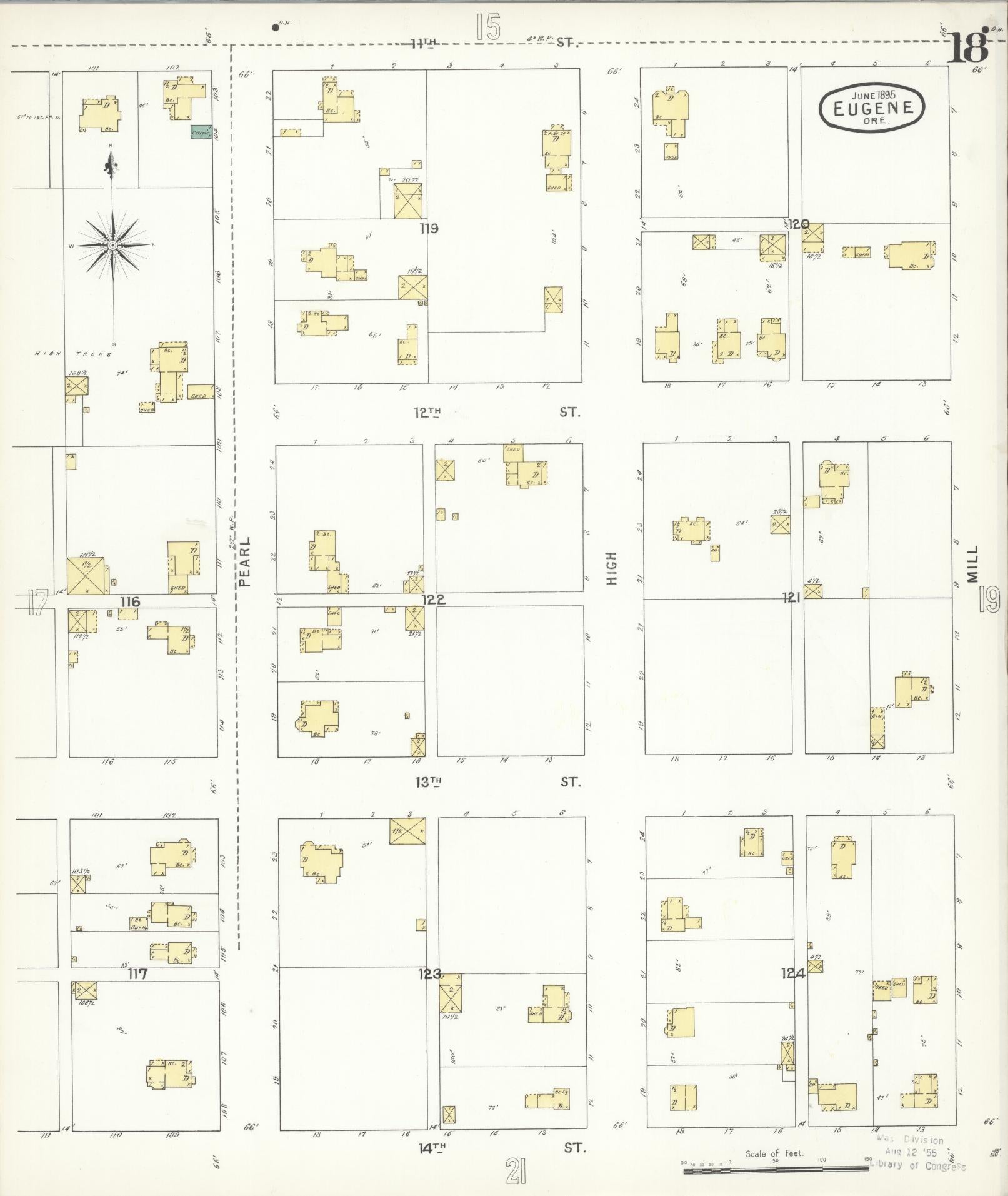 Sanborn Fire Insurance Map from Eugene, Lane County, Oregon (1896), Sheet #0018 - Complete Map Set gallery image, historic Sanborn map, vintage wall art, Oregon Oregon