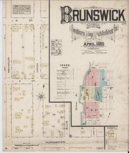 Sanborn Fire Insurance Map from Brunswick, Glynn County, Georgia (1885), Sheet #0001 - Complete Map Set gallery image, historic Sanborn map, vintage wall art, Georgia Georgia