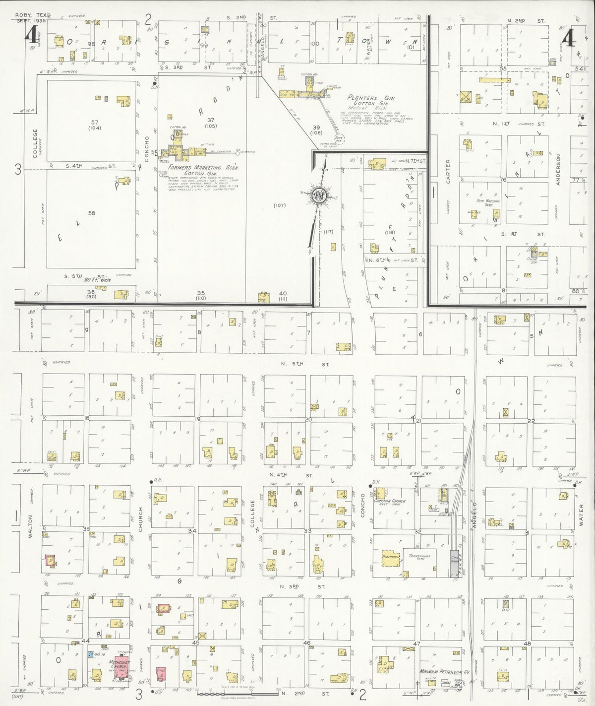 Sanborn Fire Insurance Map from Roby, Fisher County, Texas (1935), Sheet #0004 - Complete Map Set gallery image, historic Sanborn map, vintage wall art, Texas Texas
