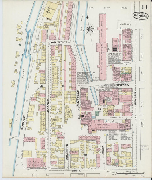 Sanborn Fire Insurance Map from Cohoes, Albany County, New York (1891), Sheet #0011 - Historic Sanborn Fire Insurance Map Print, vintage old map wall art, antique decor, genealogy gift, New York New York map