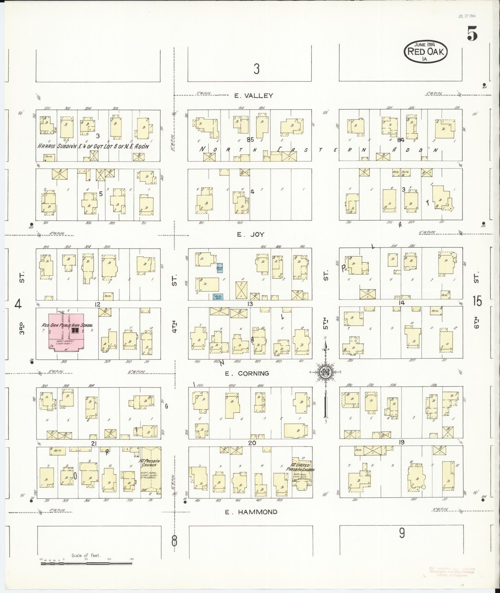 Sanborn Fire Insurance Map from Red Oak, Montgomery County, Iowa (1914), Sheet #0005 - Historic Sanborn Fire Insurance Map Print, vintage old map wall art