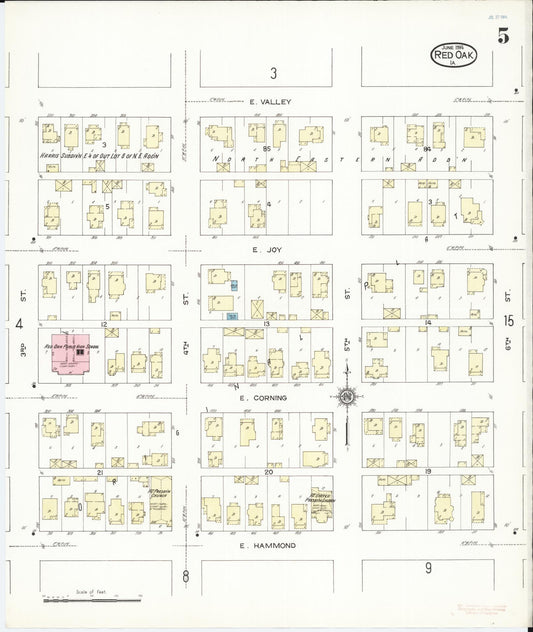 Sanborn Fire Insurance Map from Red Oak, Montgomery County, Iowa (1914), Sheet #0005 - Historic Sanborn Fire Insurance Map Print, vintage old map wall art
