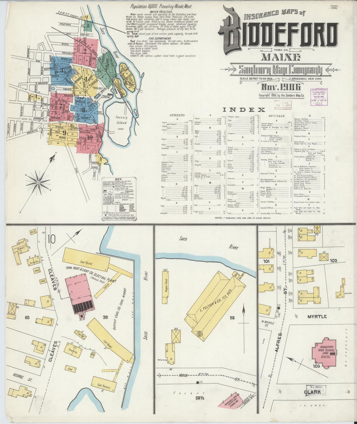 Sanborn Fire Insurance Map from Biddeford, York County, Maine (1906), Sheet #0001 - Complete Map Set gallery image, historic Sanborn map, vintage wall art, Maine Maine