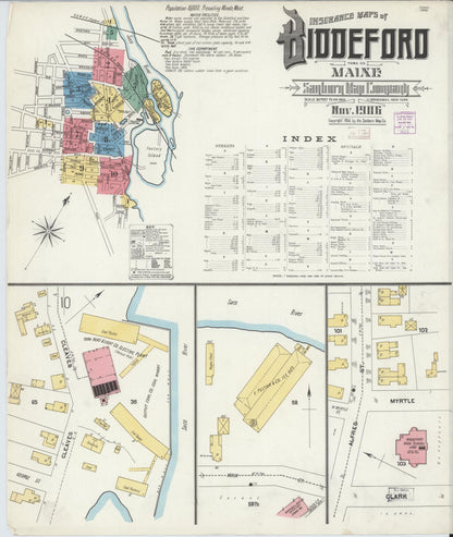 Sanborn Fire Insurance Map from Biddeford, York County, Maine (1906), Sheet #0001 - Complete Map Set gallery image, historic Sanborn map, vintage wall art, Maine Maine