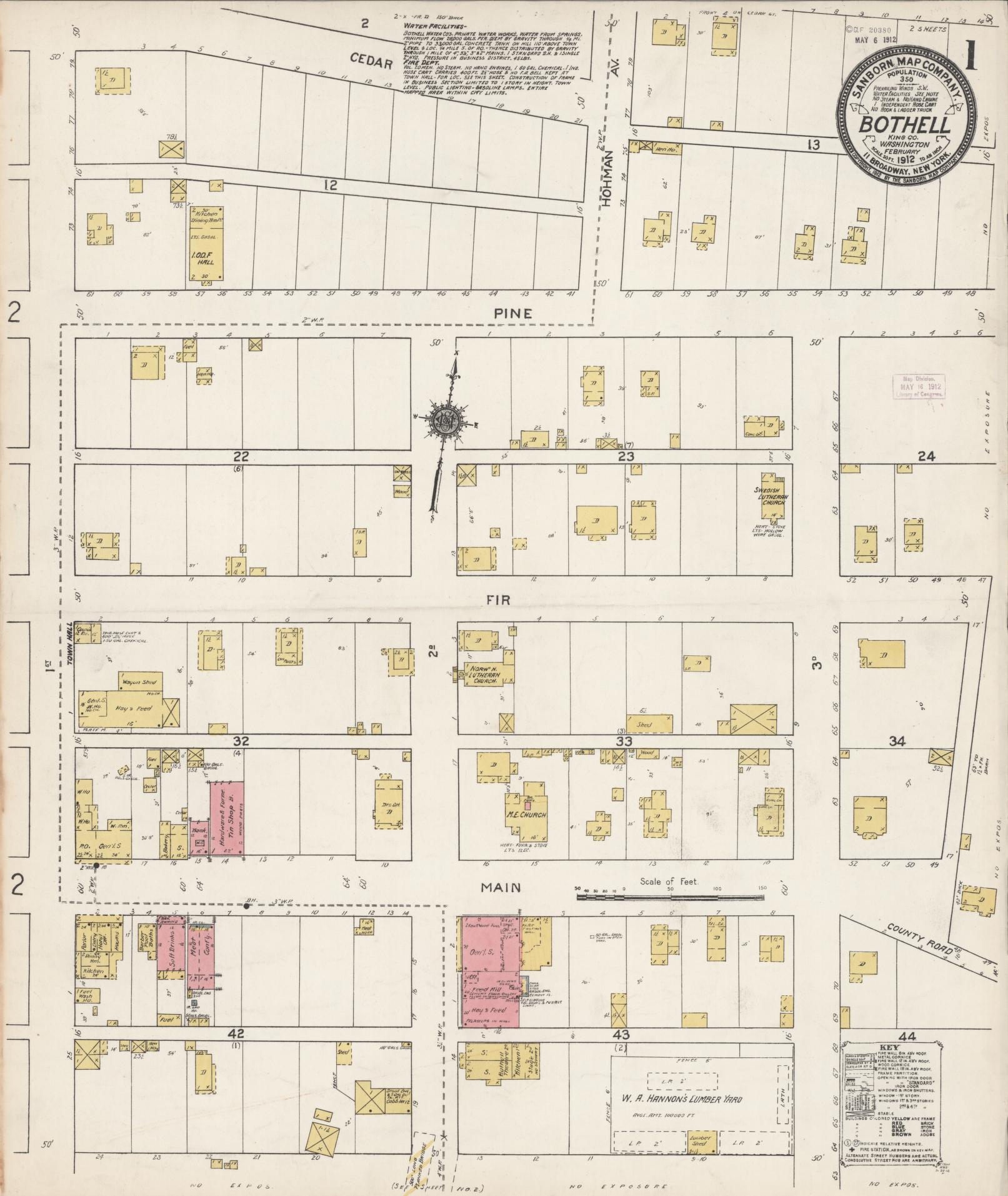 Sanborn Fire Insurance Map from Bothell, King County, Washington (1912), Sheet #0001 - Historic Sanborn Fire Insurance Map Print, vintage old map wall art, antique decor, genealogy gift, Washington Washington map