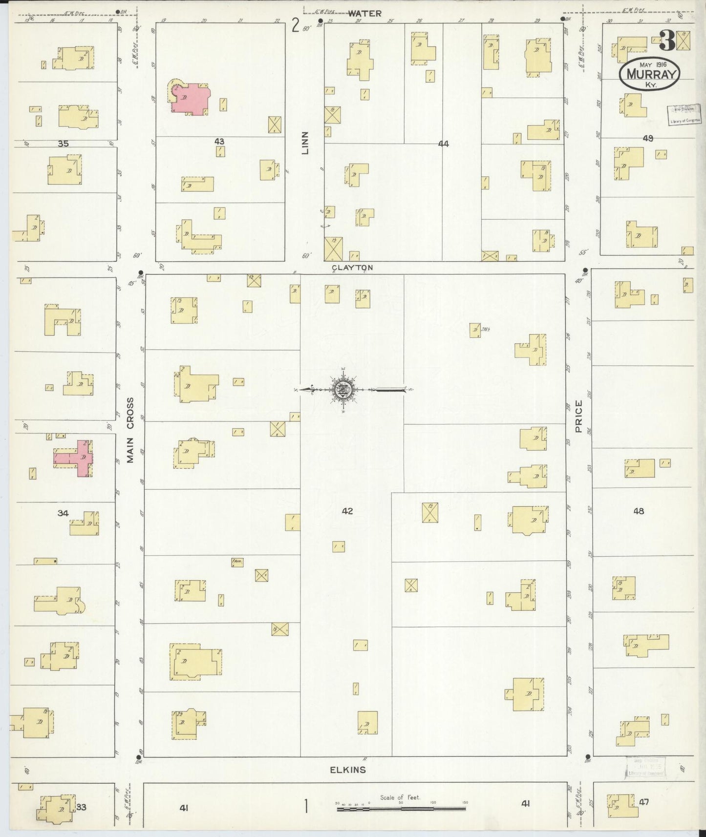 Sanborn Fire Insurance Map from Murray, Calloway County, Kentucky (1916), Sheet #0003 - Complete Map Set gallery image, historic Sanborn map, vintage wall art, Kentucky Kentucky