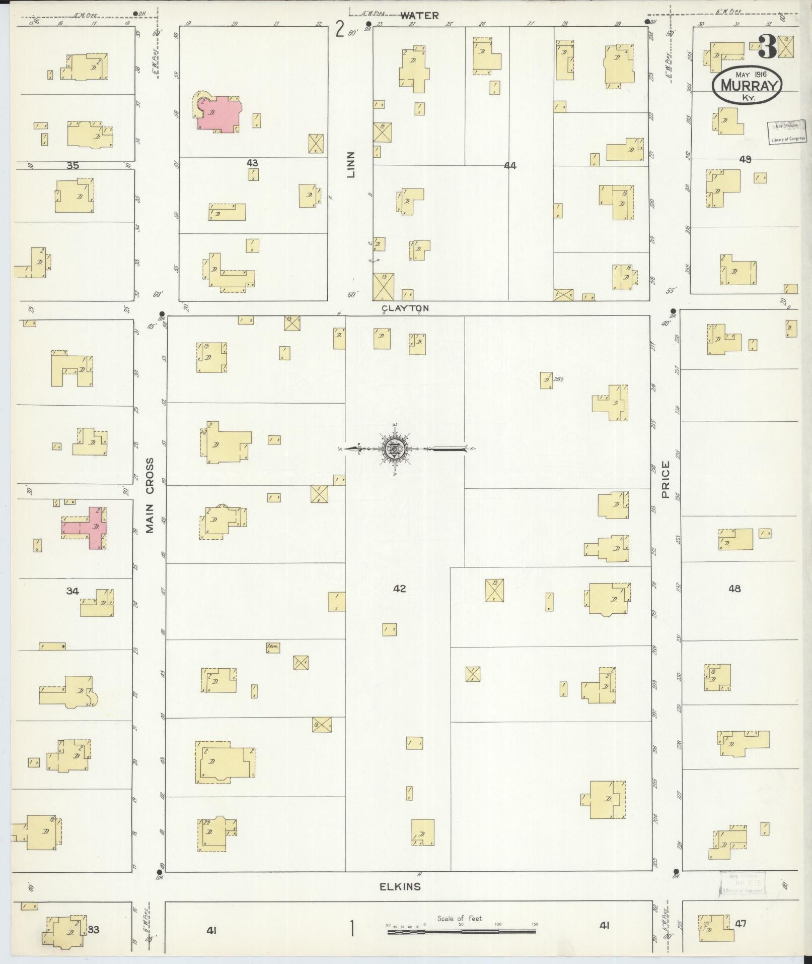 Sanborn Fire Insurance Map from Murray, Calloway County, Kentucky (1916), Sheet #0003 - Complete Map Set gallery image, historic Sanborn map, vintage wall art, Kentucky Kentucky