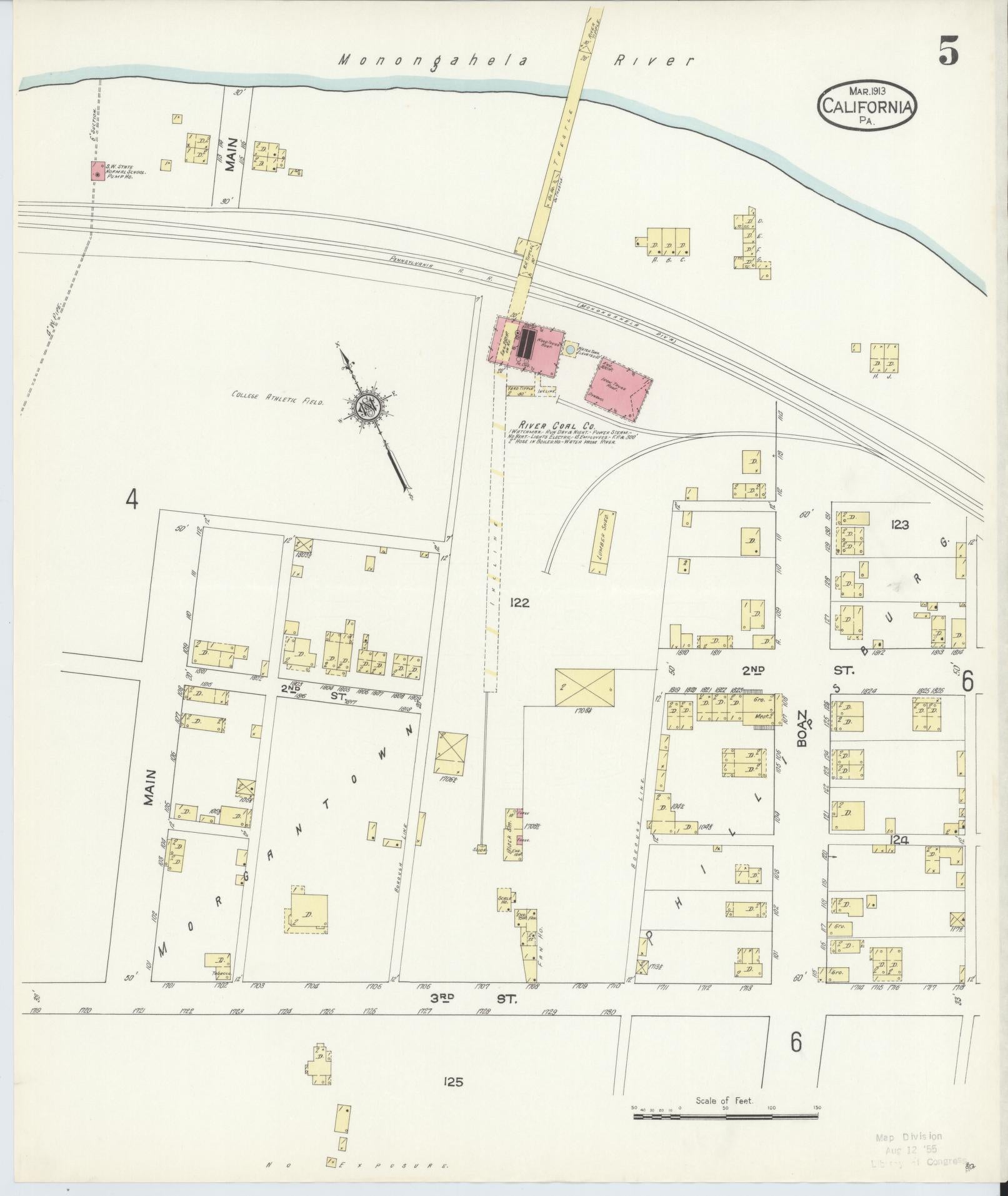 Sanborn Fire Insurance Map from California, Washington County, Pennsylvania (1913), Sheet #0005 - Complete Map Set gallery image, historic Sanborn map, vintage wall art, California California