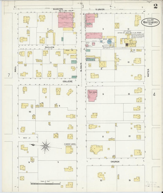 Sanborn Fire Insurance Map from Whitesboro, Grayson County, Texas (1907), Sheet #0002 - Historic Sanborn Fire Insurance Map Print, vintage old map wall art, antique decor, genealogy gift, Texas Texas map