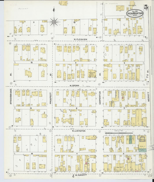 Sanborn Fire Insurance Map from Iron Mountain, Dickinson County, Michigan (1904), Sheet #0005 - Historic Sanborn Fire Insurance Map Print, vintage old map wall art, antique decor, genealogy gift, Michigan Michigan map