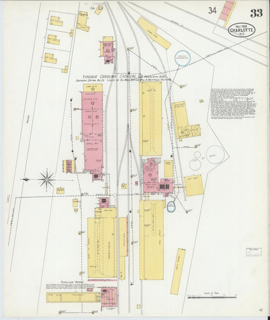 Sanborn Fire Insurance Map from Charlotte, Mecklenburg County, North Carolina (1905), Sheet #0033 - Historic Sanborn Fire Insurance Map Print, vintage old map wall art, antique decor, genealogy gift, North Carolina North Carolina map