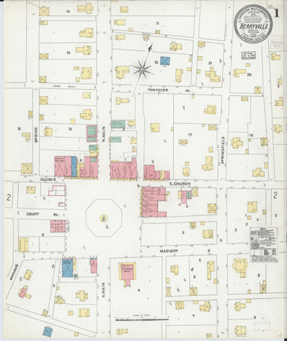 Sanborn Fire Insurance Map from Berryville, Carroll County, Arkansas (1904), Sheet #0001 - Complete Map Set gallery image, historic Sanborn map, vintage wall art, Arkansas Arkansas
