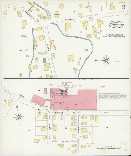 Sanborn Fire Insurance Map from Stonington, New London County, Connecticut (1907), Sheet #0009 - Historic Sanborn Fire Insurance Map Print, vintage old map wall art, antique decor, genealogy gift, Connecticut Connecticut map