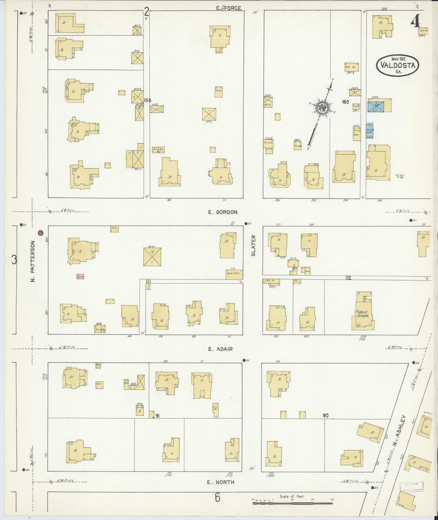 Sanborn Fire Insurance Map from Valdosta, Lowndes County, Georgia (1912), Sheet #0004 - Complete Map Set gallery image, historic Sanborn map, vintage wall art, Georgia Georgia