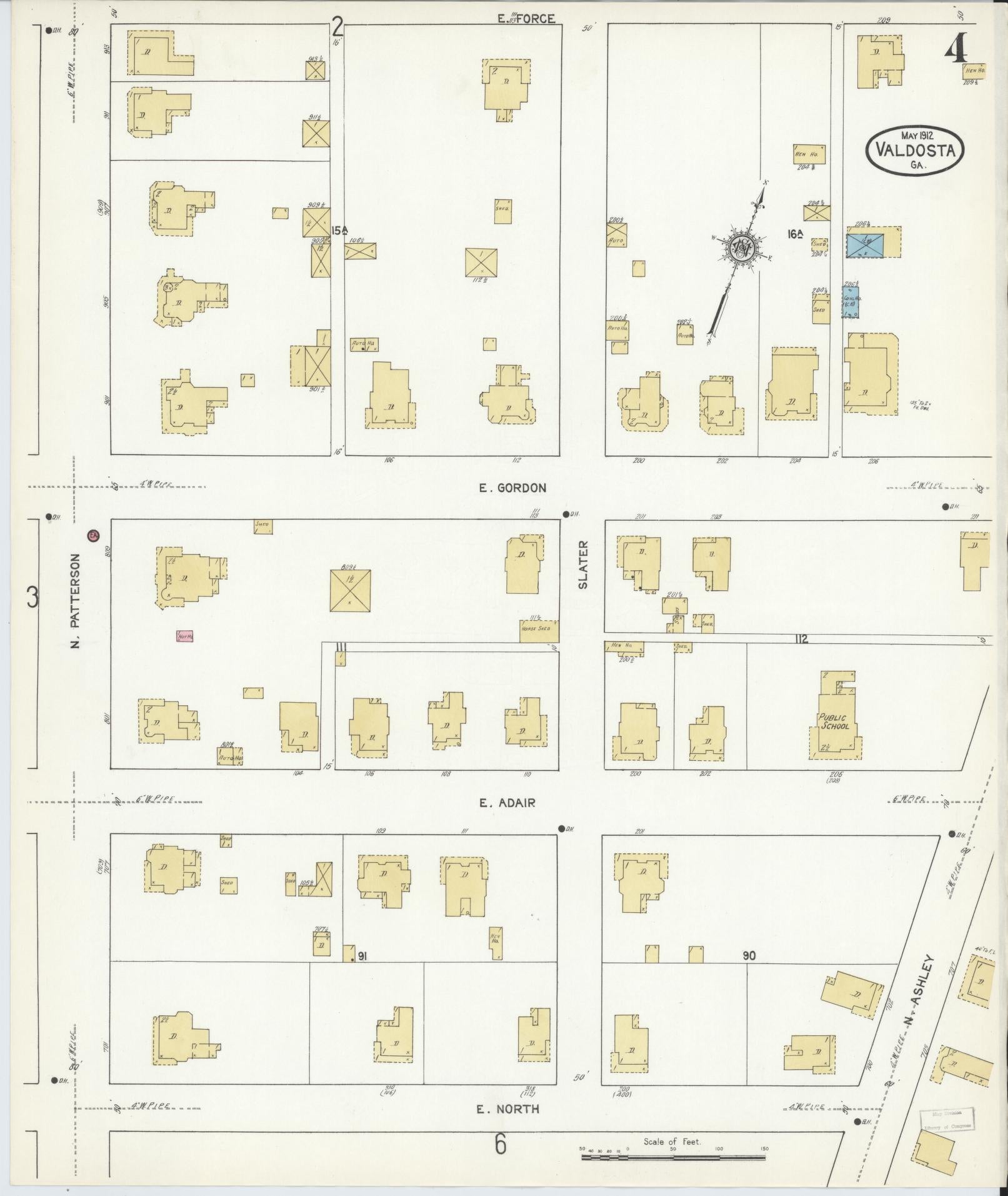 Sanborn Fire Insurance Map from Valdosta, Lowndes County, Georgia (1912), Sheet #0004 - Complete Map Set gallery image, historic Sanborn map, vintage wall art, Georgia Georgia