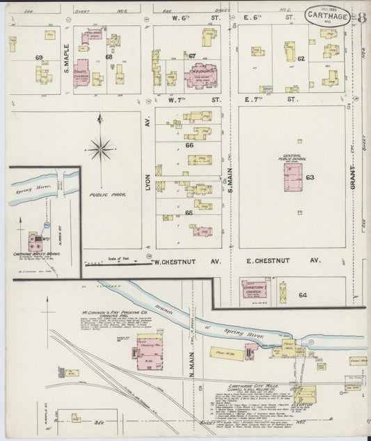Sanborn Fire Insurance Map from Carthage, Jasper County, Missouri (1888), Sheet #0008 - Historic Sanborn Fire Insurance Map Print, vintage old map wall art, antique decor, genealogy gift, Missouri Missouri map