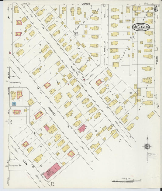 Sanborn Fire Insurance Map from Mount Clemens, Macomb County, Michigan (1921), Sheet #0006 - Historic Sanborn Fire Insurance Map Print, vintage old map wall art, antique decor, genealogy gift, Michigan Michigan map