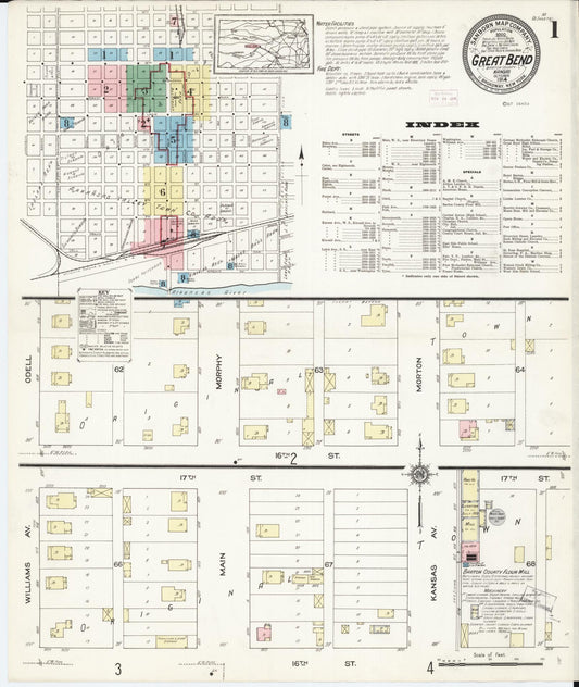Sanborn Fire Insurance Map from Great Bend, Barton County, Kansas (1914), Sheet #0001 - Historic Sanborn Fire Insurance Map Print, vintage old map wall art, antique decor, genealogy gift, Kansas Kansas map