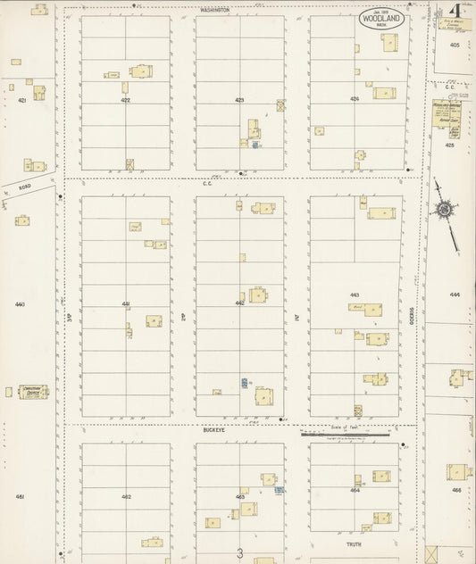 Sanborn Fire Insurance Map from Woodland, Cowlitz County, Washington (1919), Sheet #0004 - Historic Sanborn Fire Insurance Map Print, vintage old map wall art, antique decor, genealogy gift, Washington Washington map
