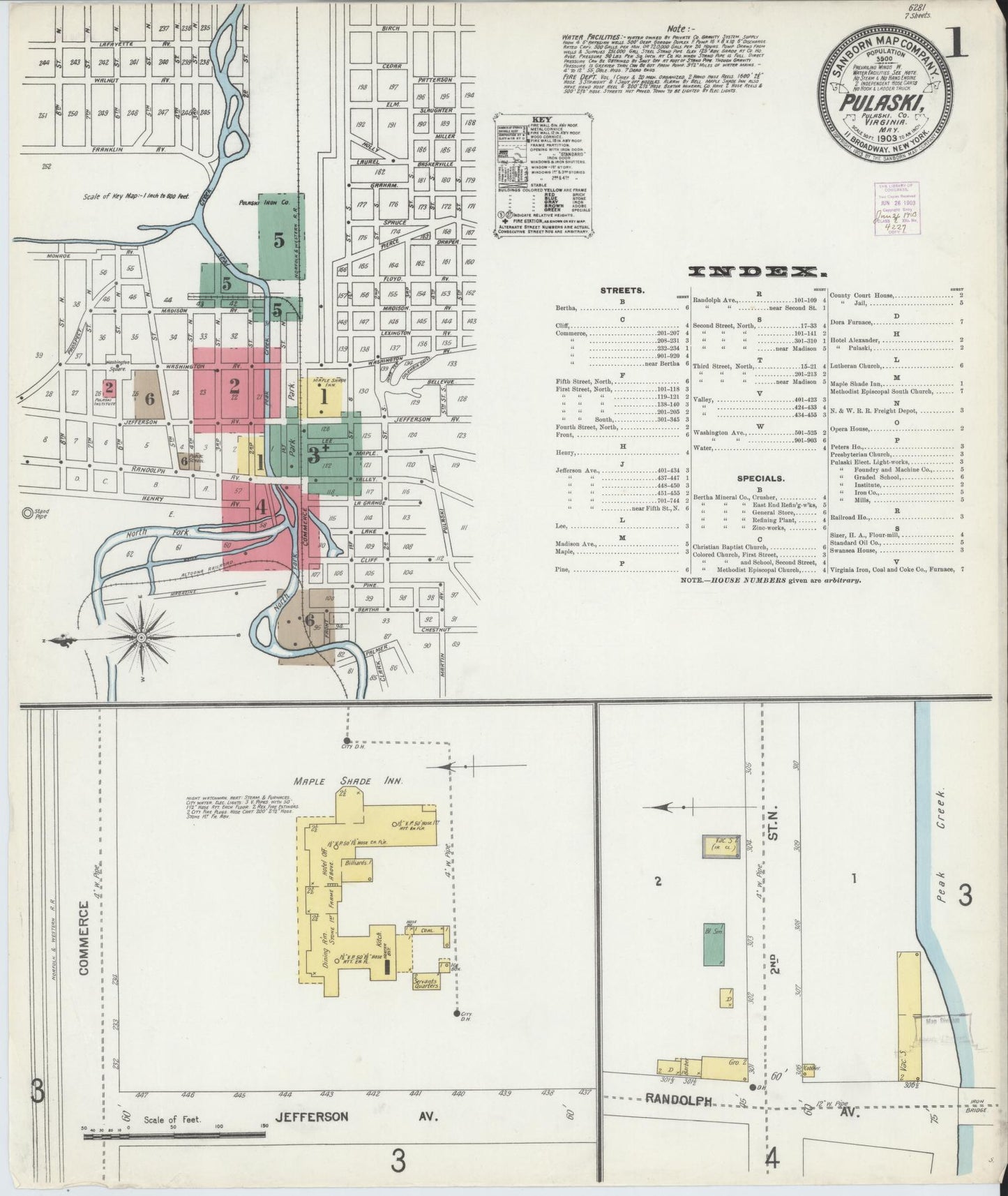 Sanborn Fire Insurance Map from Pulaski, Pulaski County, Virginia (1903), Sheet #0001 - Complete Map Set gallery image, historic Sanborn map, vintage wall art, Virginia Virginia