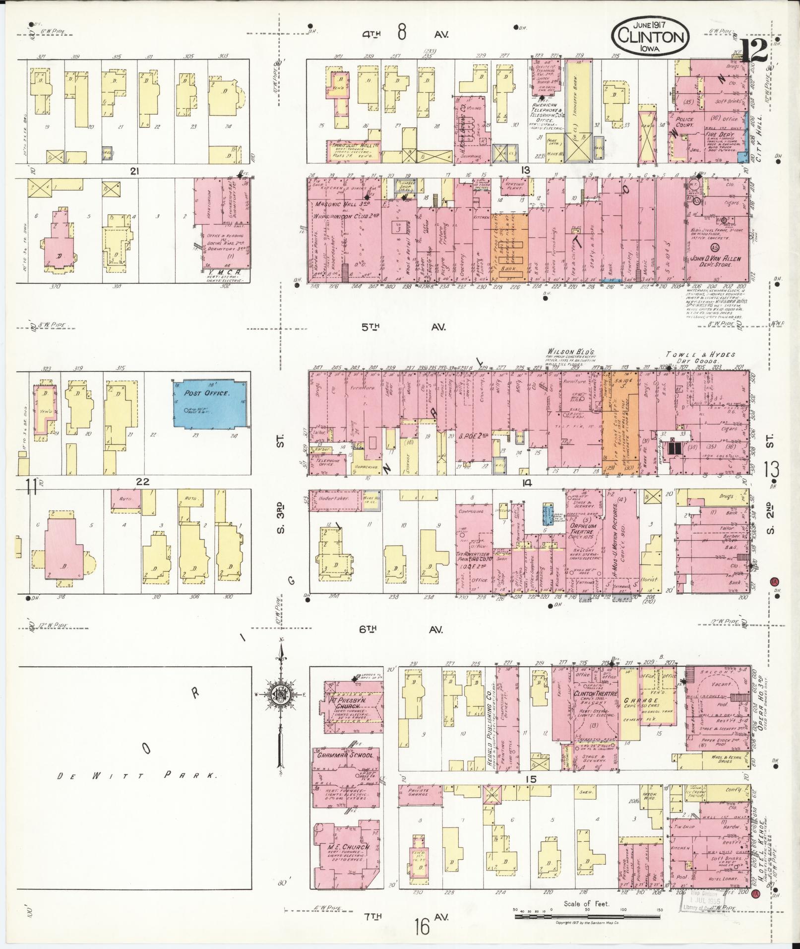 Sanborn Fire Insurance Map from Clinton, Clinton County, Iowa (1917), Sheet #0012 - Historic Sanborn Fire Insurance Map Print, vintage old map wall art