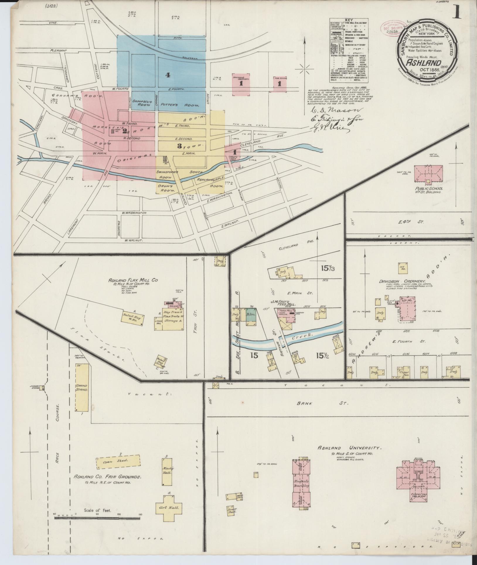 Sanborn Fire Insurance Map from Ashland, Ashland County, Ohio (1888), Sheet #0001 - Historic Sanborn Fire Insurance Map Print, vintage old map wall art, antique decor, genealogy gift, Ohio Ohio map