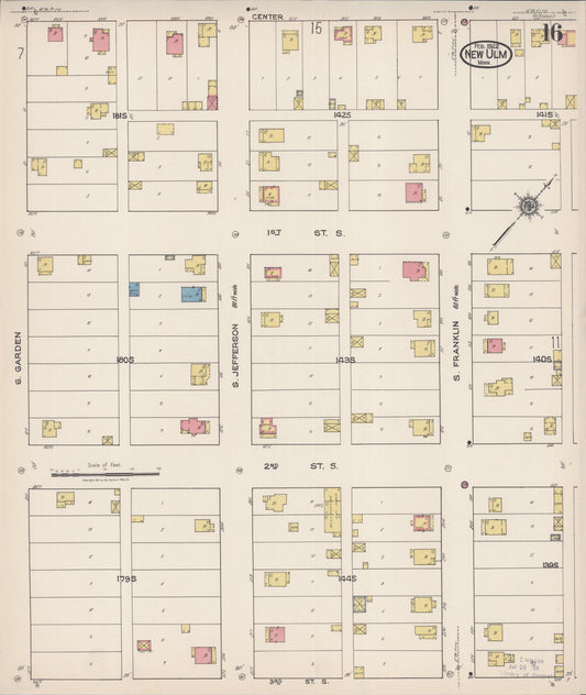 Sanborn Fire Insurance Map from New Ulm, Brown County, Minnesota (1922), Sheet #0016 - Historic Sanborn Fire Insurance Map Print, vintage old map wall art, antique decor, genealogy gift, Minnesota Minnesota map