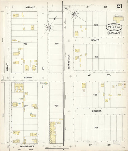 Sanborn Fire Insurance Map from Vallejo, Solano County, California (1889), Sheet #0021 - Complete Map Set gallery image, historic Sanborn map, vintage wall art, California California