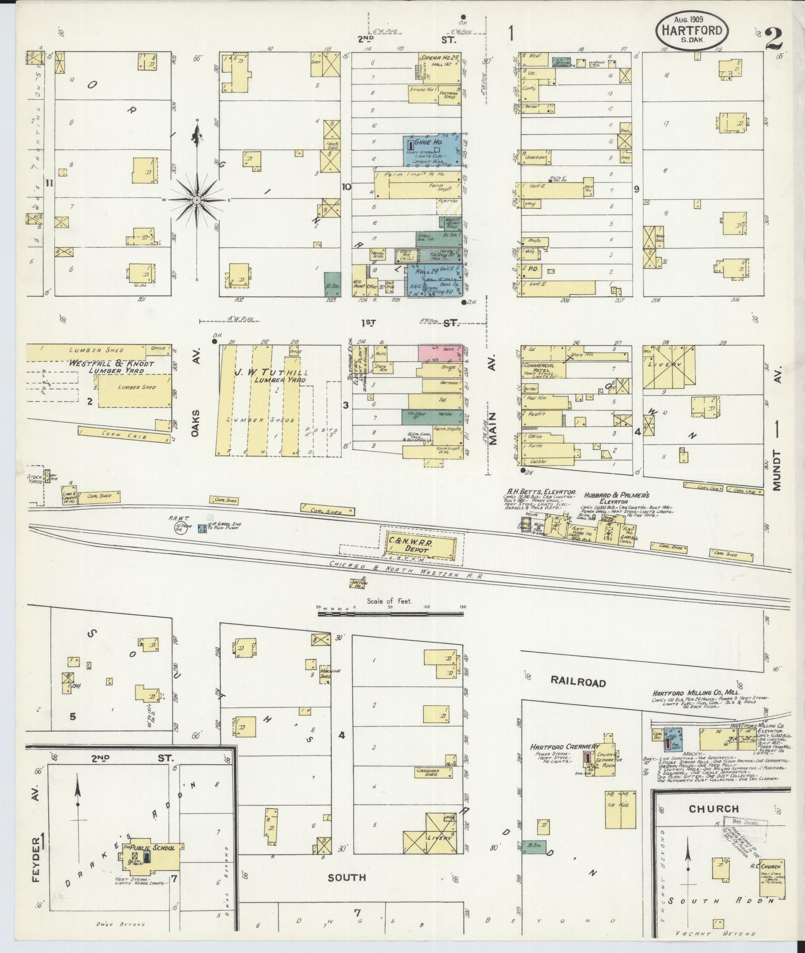 Sanborn Fire Insurance Map from Hartford, Minnehaha County, South Dakota (1909), Sheet #0002 - Complete Map Set gallery image, historic Sanborn map, vintage wall art, South Dakota South Dakota