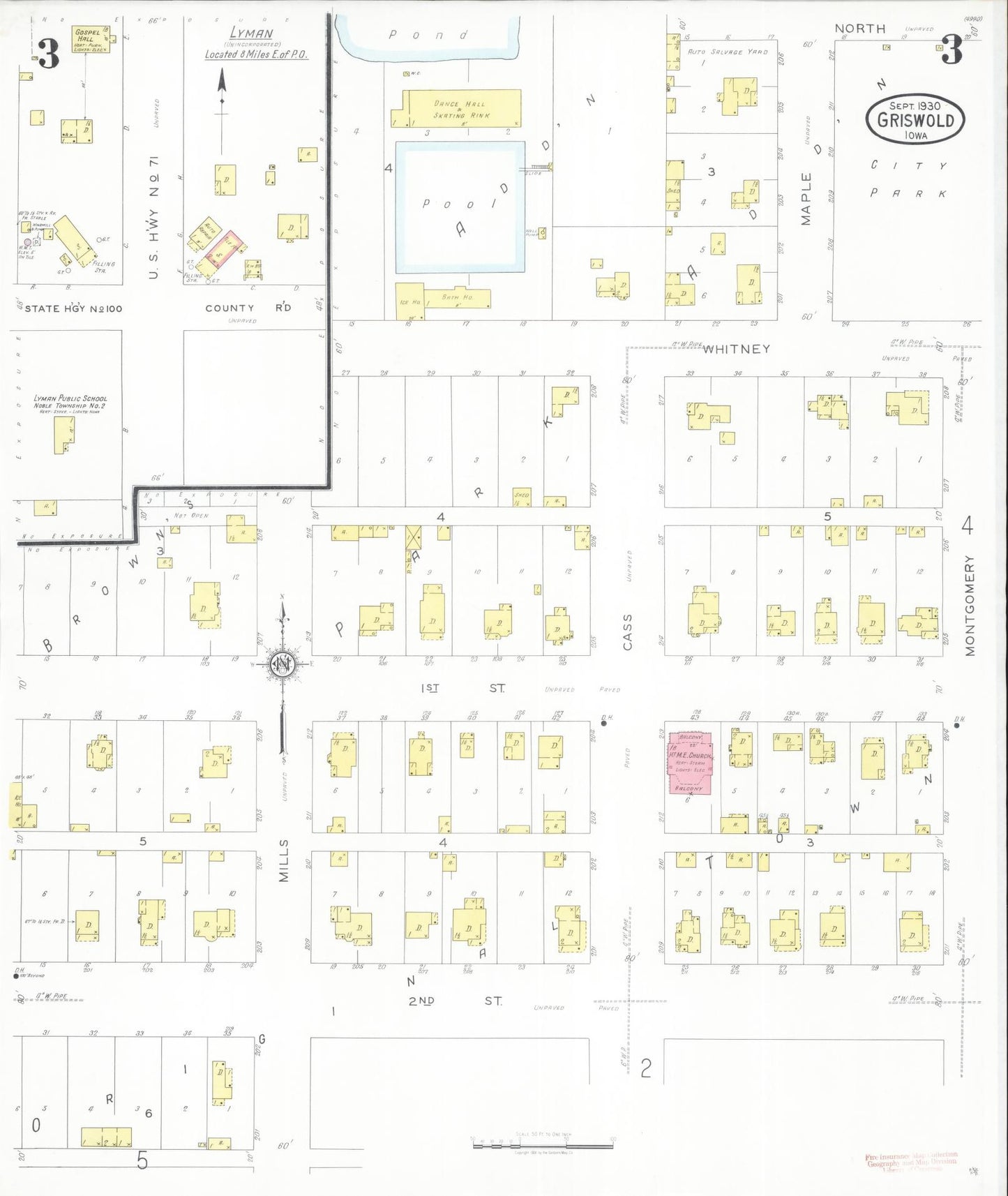 Sanborn Fire Insurance Map from Griswold, Cass County, Iowa (1930), Sheet #0003 - Historic Sanborn Fire Insurance Map Print, vintage old map wall art