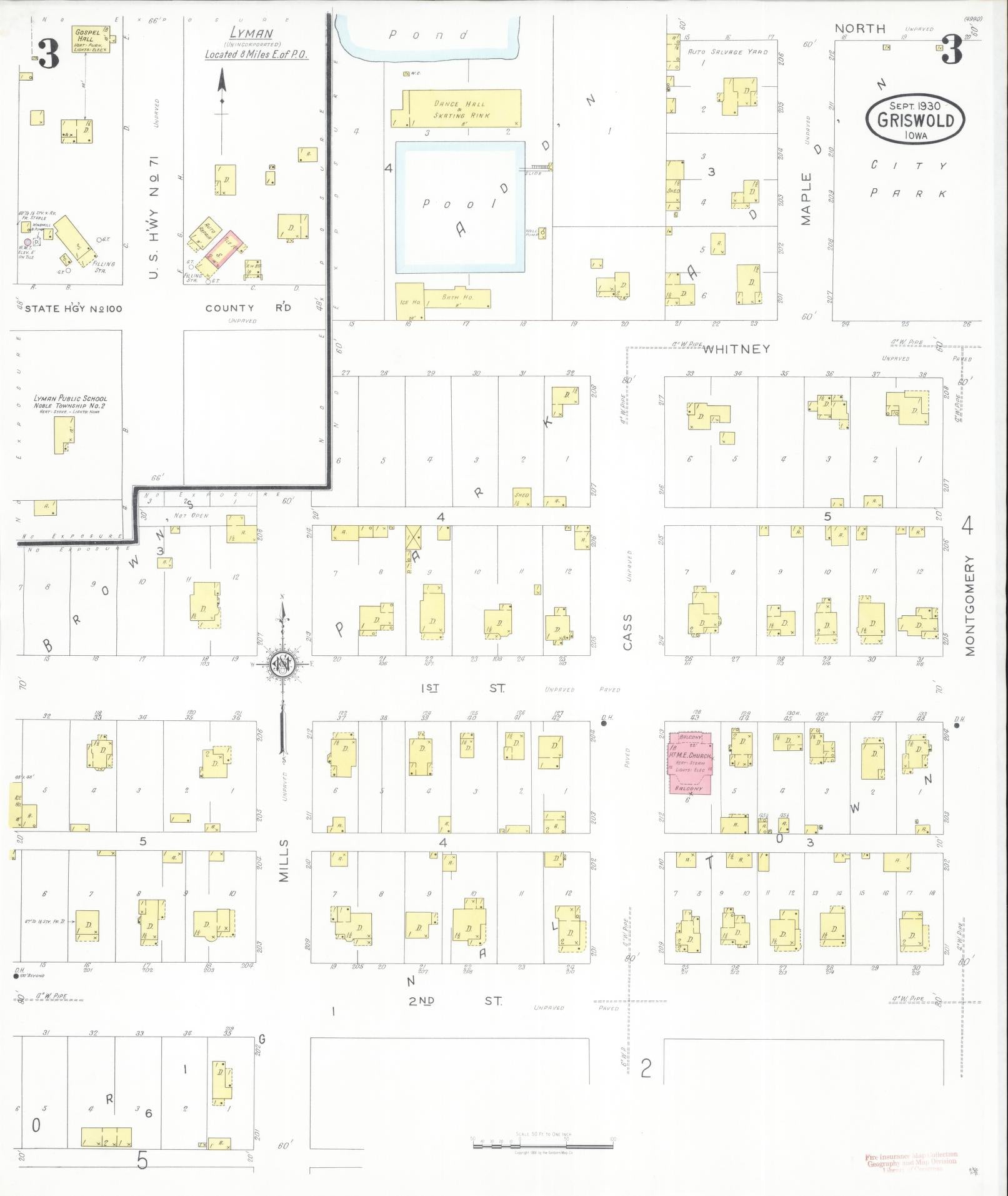 Sanborn Fire Insurance Map from Griswold, Cass County, Iowa (1930), Sheet #0003 - Historic Sanborn Fire Insurance Map Print, vintage old map wall art