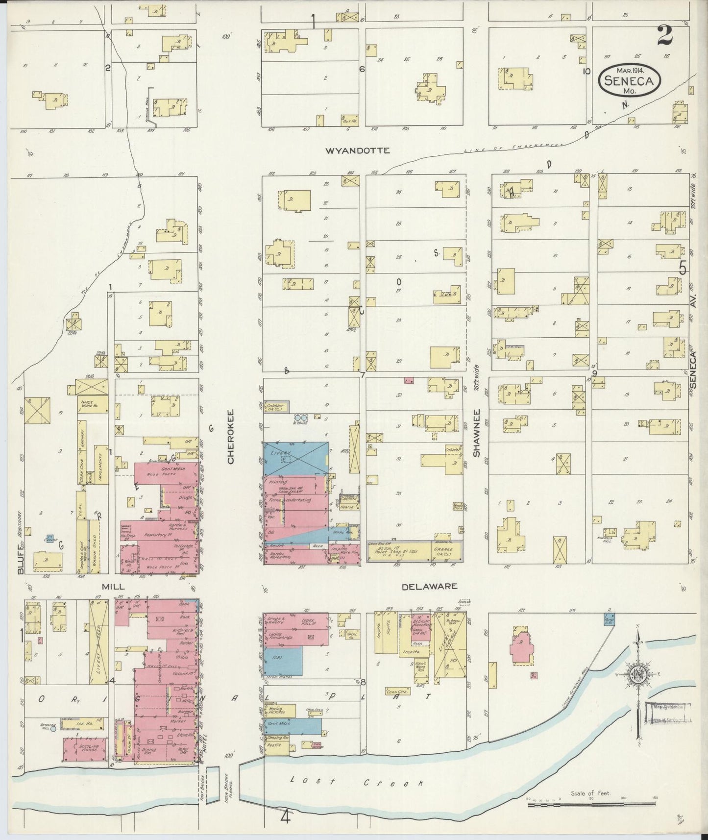Sanborn Fire Insurance Map from Seneca, Newton County, Missouri (1914), Sheet #0002 - Historic Sanborn Fire Insurance Map Print, vintage old map wall art, antique decor, genealogy gift, Missouri Missouri map